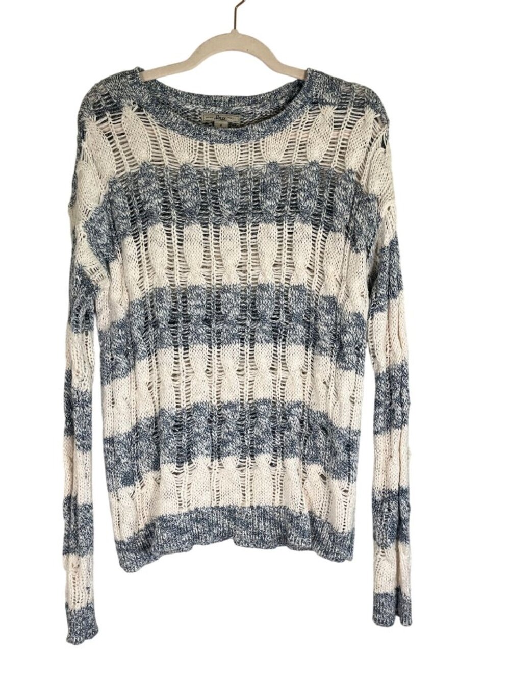 Neutral Striped Knit Sweater Blue M Boho Indie Beach Patriotic Preppy Americana